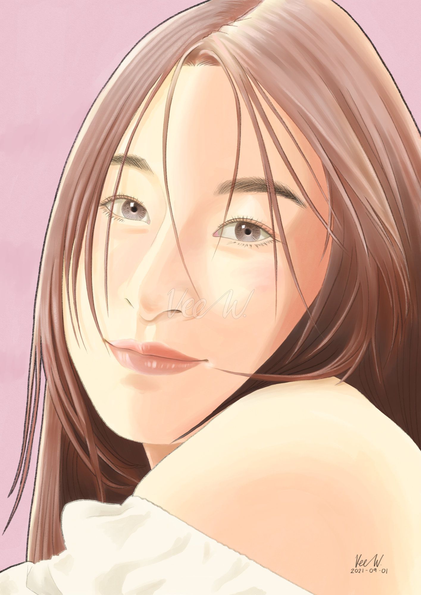 An Asian woman in pink background